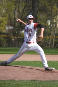 George Kirby throws a pitch against Eastchester on Thursday, April 21. Kirby struck out 10 batters in 6.1 innings of work to pick up the win over the Eagles. Photo/George Kirby