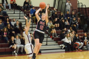 Katie Popp rises for a shot against Harrison on Jan. 10. Popp had 29 points in Rye’s 55-
